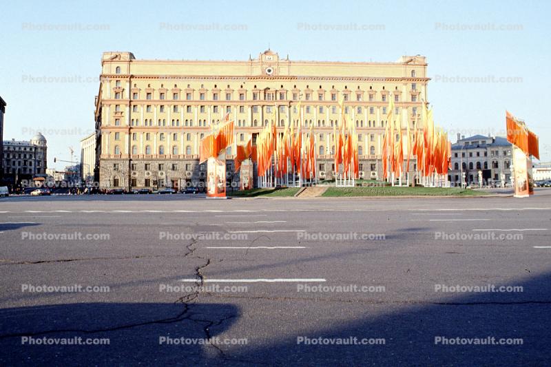 flags, street, building, Lubyanka, KGB headquarters