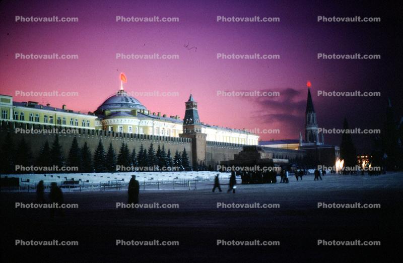 The Senate Tower, Red Square, building, night, dusk, evening