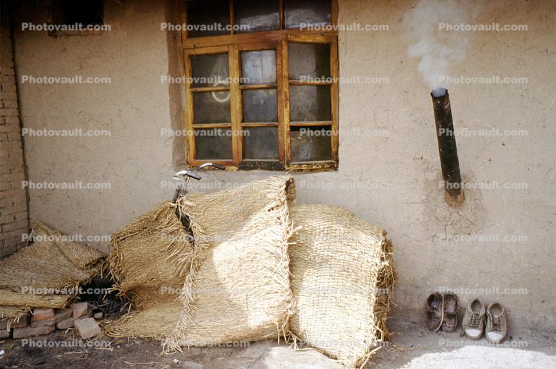 straw mats, smokestack, chimney, shoes, window, Kashgar