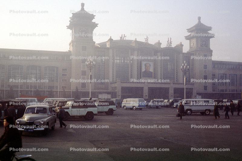 Forbidden City, Cars, Automobiles, Vehicles, smog, building, November 1979, 1970s