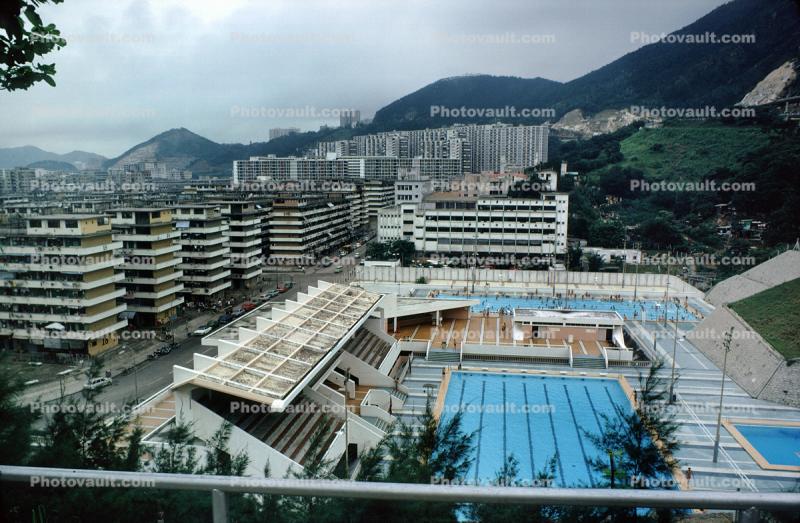 Swimming Pool, Apartments, Building, Housing, Hills, 1973, 1970s