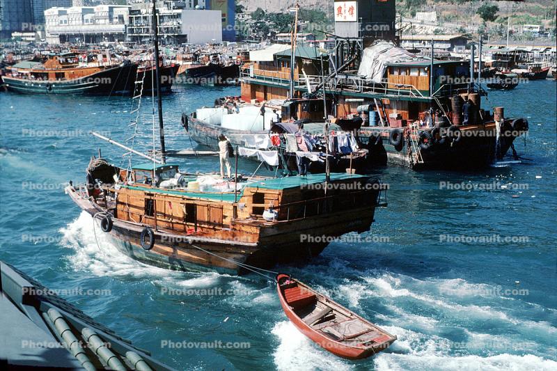 Boat City, Crowded Harbor, Chinese Junk Boat, Housing, 1985, 1980s