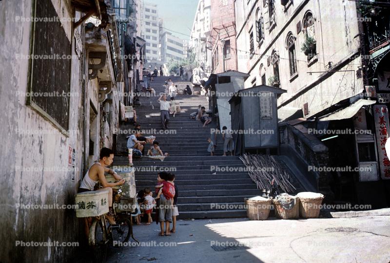 Street Scene, Steps, Stairs, Buildings, People, 1962, 1960s