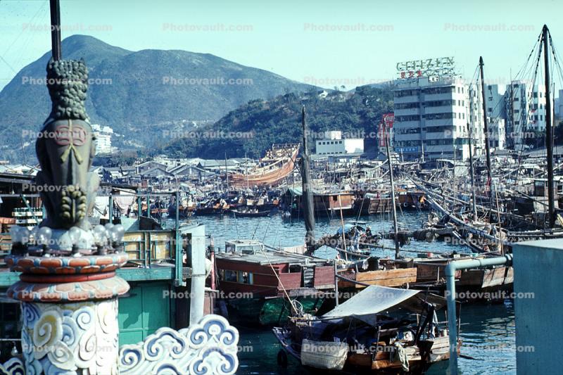 Boat City, Crowded Harbor, Housing, Building, Hill, 1968, 1960s
