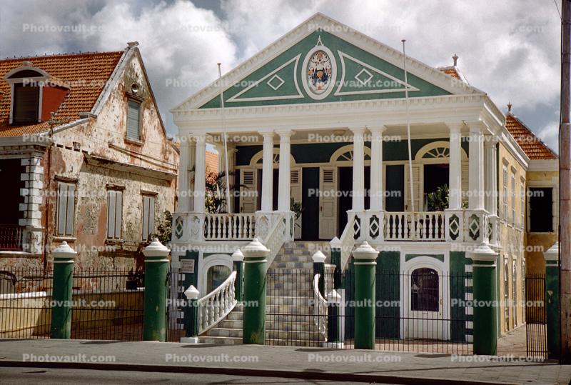 Colorful Building, street, gate, fence, wall, Willmenstad Curacao
