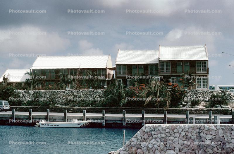Boat, Dock, waterfront, buildings, Curacao, Willemstad
