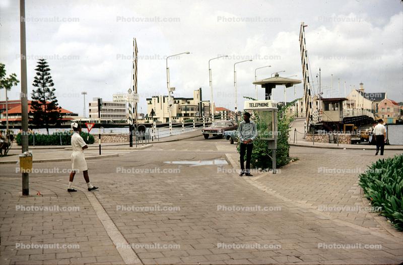 Bridge, Ford Mustang Car, Nurse, Telephone Booth, Curacao, December 1969, Willemstad