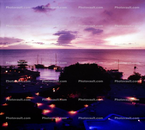Sunset, shore, lights, Pool, Curacao, Willemstad