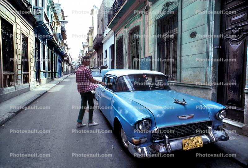 Chevy, Chevrolet, Old Havana, Buildings, Curb, Sidewalk