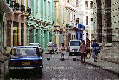 Cobblestone Street, Old Havana, Buildings, Curb, Sidewalk