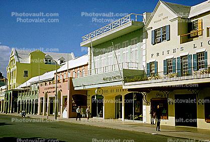 Frith's, buildings, shops, sidewalk, Hamilton, 1950s