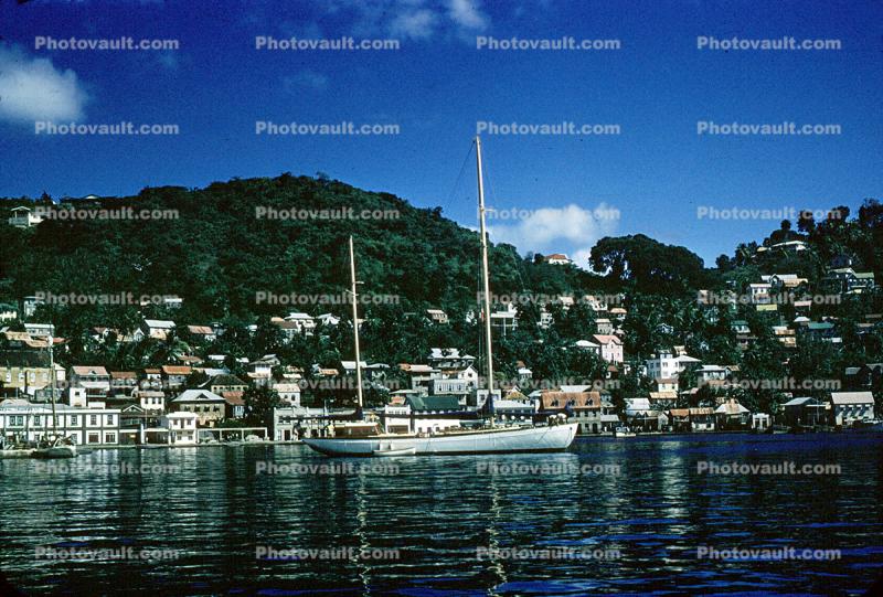 Sailboat in Harbor, Water, Hills, Shoreline, Coast, Homes, houses, buildings, Granby
