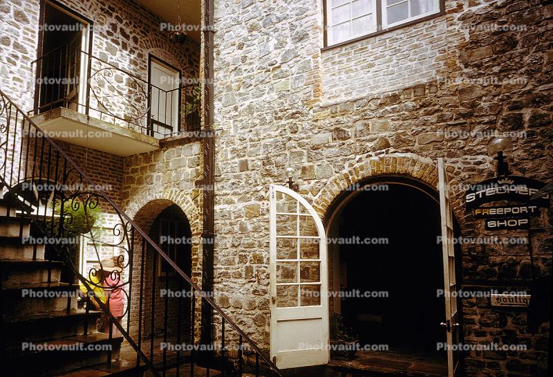 Inside a stone house, building, arch doors