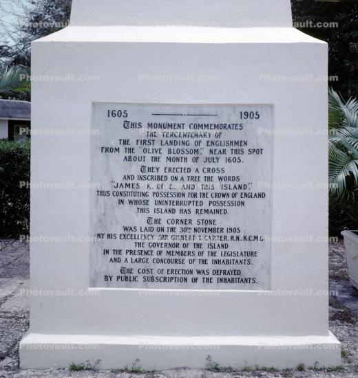 1605-1905, Holetown, Monument plaque