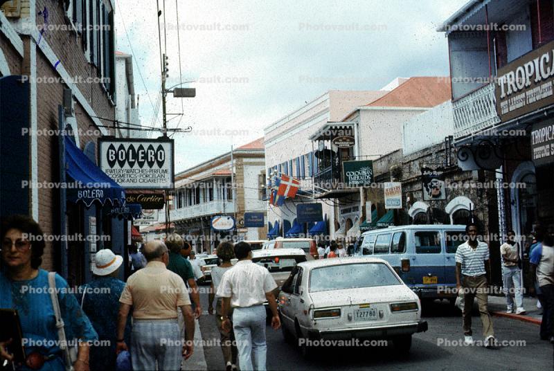 Main Street, Cars, Shops, People, crowded, Afro-Caribbean People, Saint Thomas