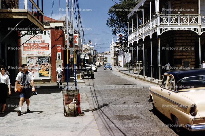 Street, Caras, shops, buildings, stores, Saint Thomas, 1950s