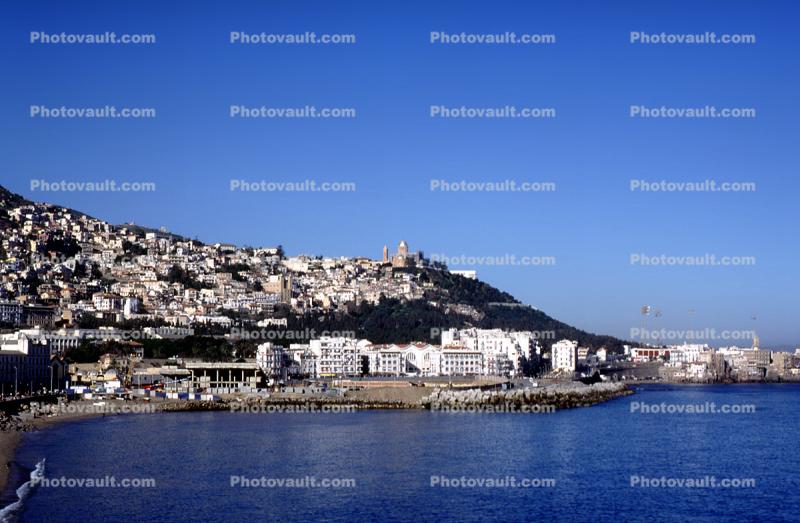 Skyline, shoreline, shore, waterfront, buildings, cityscape, hills, Algiers