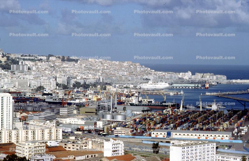 Harbor, shore, shoreline, buildings, skyline, homes, Algiers