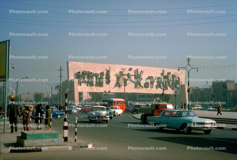 busy street, cars, automobile, vehicles, Cairo, landmark, December 1964, 1960s