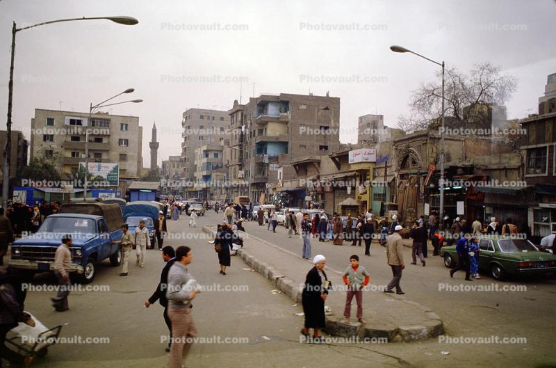 Minaret, Buildings, Crowded Street, Cars, Automobiles, Vehicles, Cairo