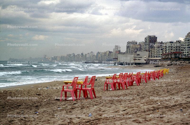 Beach, Charis, Sand, Buildings, waterfront, Alexandria