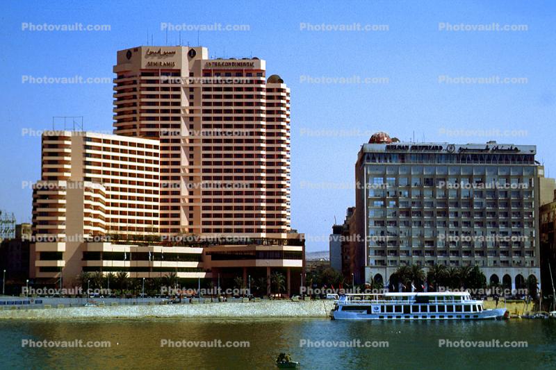 Semiramis Hotel, Nile River, Buildings, Waterfront, Boat, Cairo