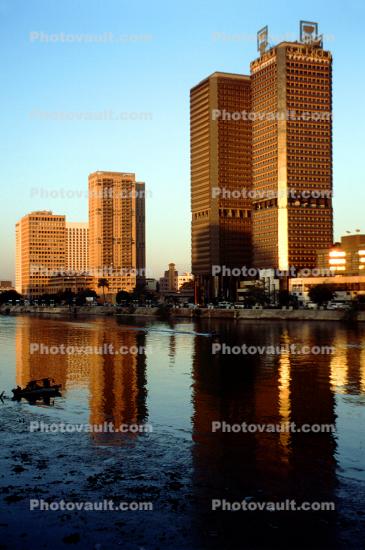 Nile River, Skyscrapers, Buildings, reflection, Cairo