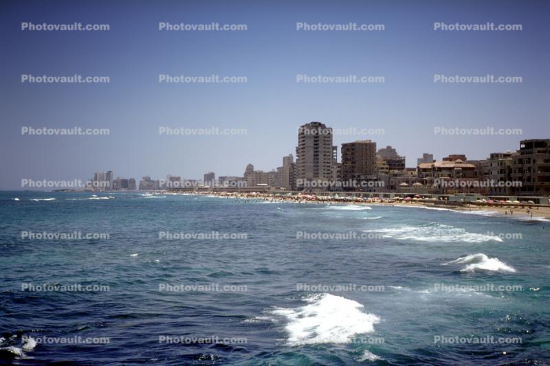 waterfront, beaches, waves, skyline, Alexandria