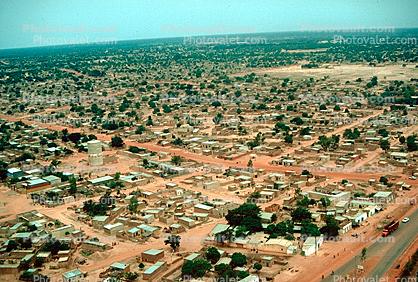 Flying over Ouagadougou, cityscape, desert
