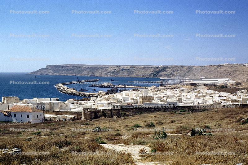 Harbor at Safi, buildings, Atlantic Ocean, coast, 1952, 1950s