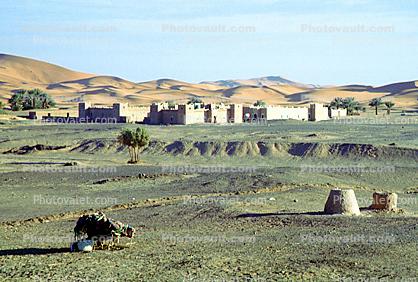 Fortress, Hills, Sand Dunes, building, Merzouga