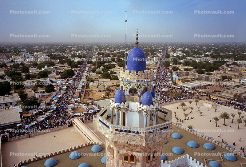 Crowded Street, skyline, Great Mosque of Touba