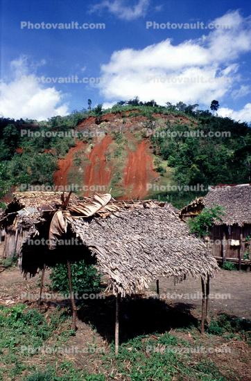 thatched roof houses, shack, hut, mountains, Sod