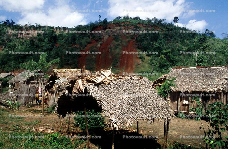 thatched roof houses, shack, hut, mountains, Sod