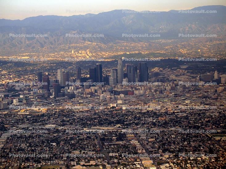Downtown Los Angeles Skyline from the Air, urban sprawl