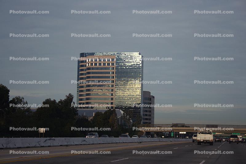Glass Building, reflections, Interstate I-405 freeway, Irvine