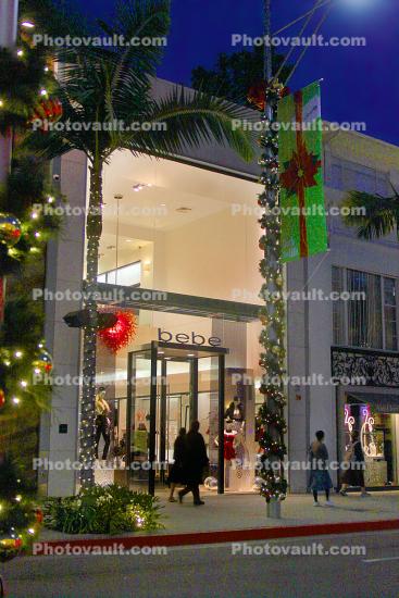 store, shop, shoppers, building, Rodeo Drive, Beverly Hills, night, nighttime, dusk
