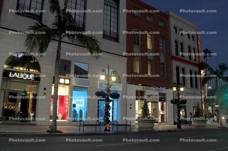 shops, stores, evening, night, buildings, Rodeo Drive, Beverly Hills, nighttime, dusk
