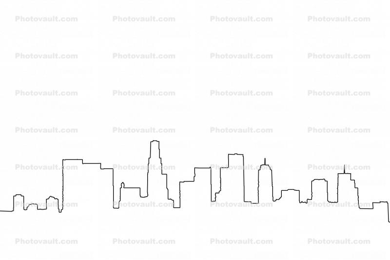 Los Angeles downtown skyline outline, cityscape, line drawing, shape