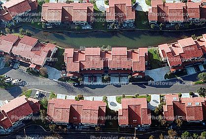 Red Rooftops, street, suburbia, grid of homes, houses, buildings