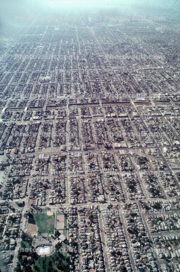 Urban grid, streets, residential, homes, houses, vanishing point