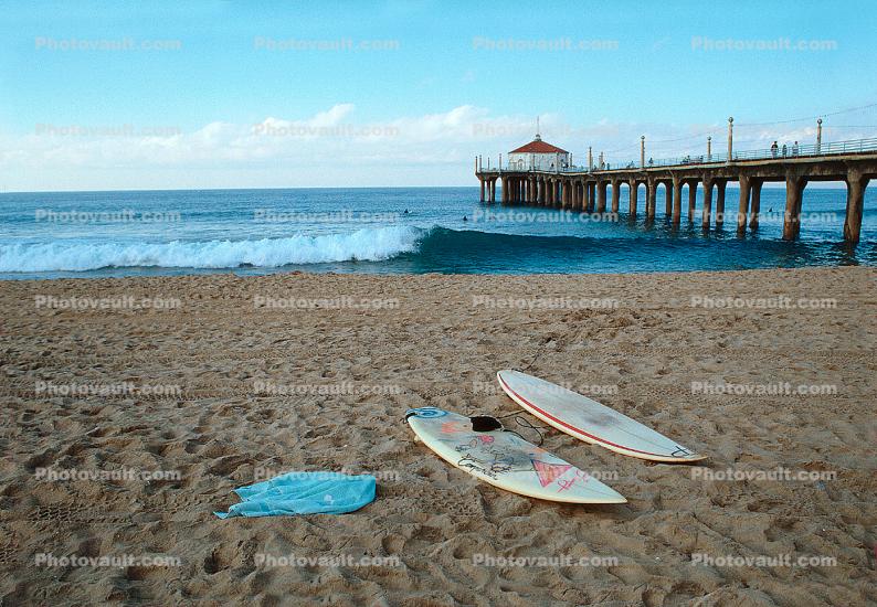 Surfboards, Beach, pier, Manhattan Beach