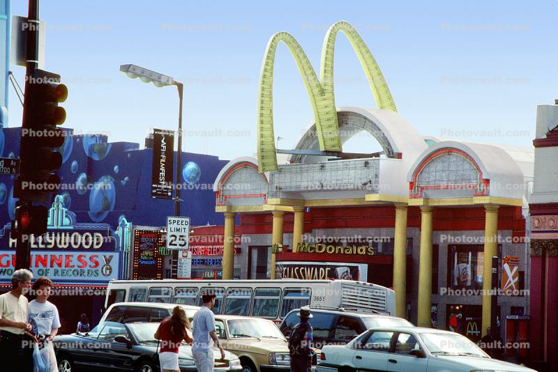 McDonalds, Hollywood Blvd, cars, bus, Automobiles, Vehicles