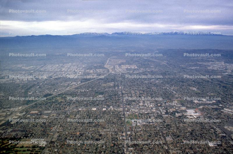 Urban texture, smog, Orange County, mountains