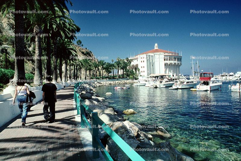 the Casino, Avalon, Harbor, Boats, Walkway, Palm Trees, landmark