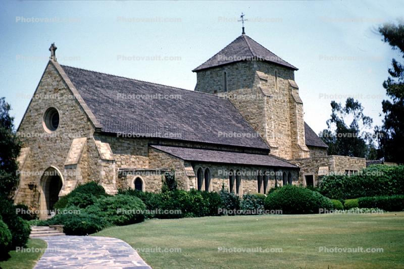 Church Building, lawn, path, cathedral, 1950s