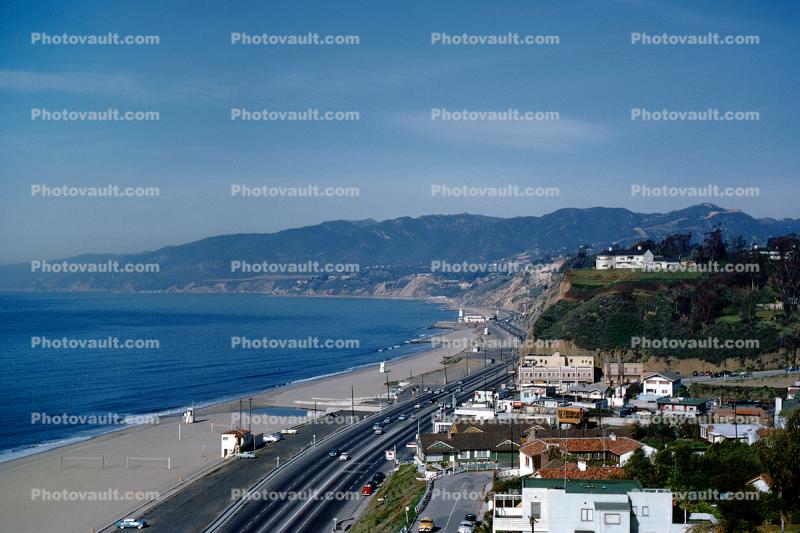 Santa Monica Bay, US Pacific Coast Highway 1, bluffs, Pacific Palisades, PCH, Future Site of 101 Ocean Condos, 1950s