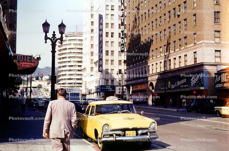 Capitol Records, Taxi Cab, Car, street, Taft Building, November 1958, 1950s