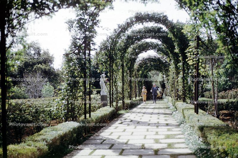 Walkway, arch, Huntington Gardens, landmark, March 1961, 1960s