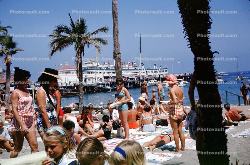 Avalon, SS-Catalina, Beach, Crowds, Summer, Towels, Dock, August 1962, 1960s